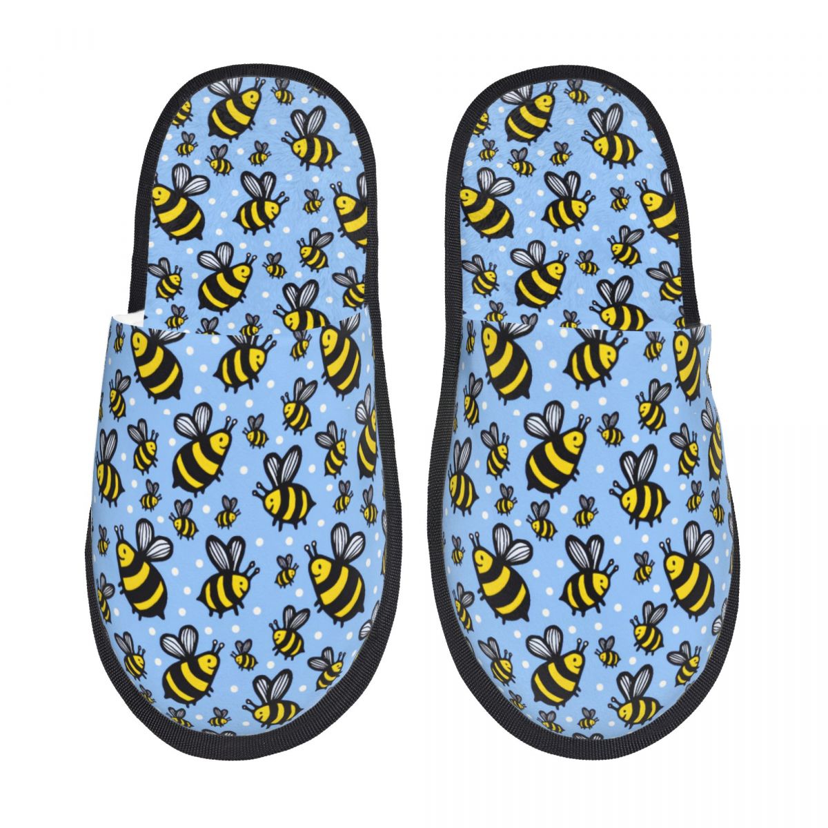 Fluffy Fur Slipper - Custom Print Women Blue Scattered Bees