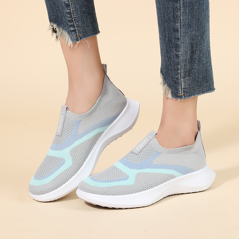 Women Shoes Qc - Women Mesh Knit Slip-On Trainers, Diagonal